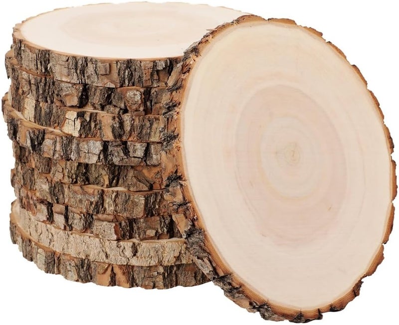 Rustic Wood Slices for Crafting, 10 Pcs, 6.3-7.1’’ Round Fir Slabs for Wedding Centerpieces, Coasters, DIY Projects - Image 4