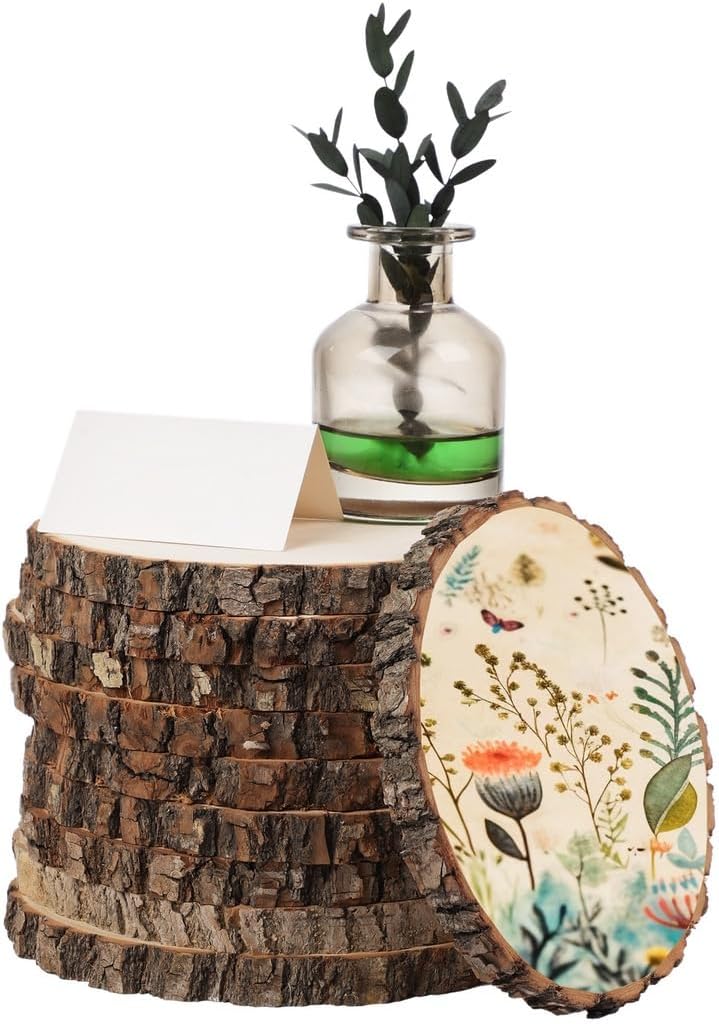 Rustic Wood Slices for Crafting, 10 Pcs, 6.3-7.1’’ Round Fir Slabs for Wedding Centerpieces, Coasters, DIY Projects - Image 1
