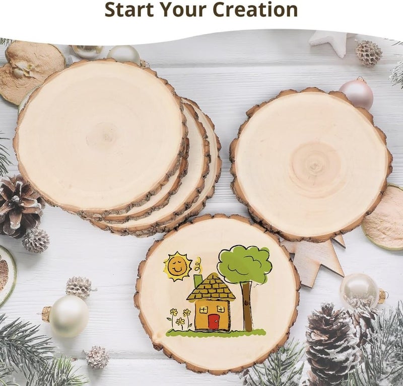 Rustic Wood Slices for Crafting, 10 Pcs, 6.3-7.1’’ Round Fir Slabs for Wedding Centerpieces, Coasters, DIY Projects - Image 2