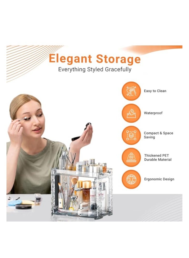 Arabest 2-Tier Perfume and Makeup Organizer Countertop, Portable Bathroom and Vanity Storage Solution for Skincare, Cosmetics, and Accessories, Space-Saving Design for Corners and Cabinets (Transparent) - Image 3