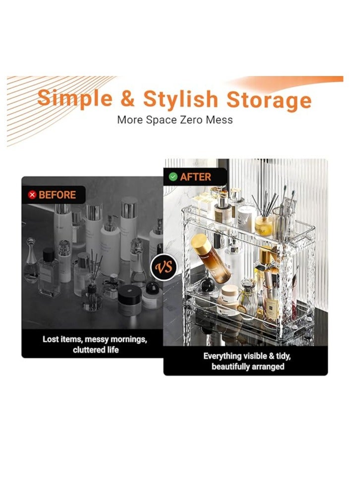 Arabest 2-Tier Perfume and Makeup Organizer Countertop, Portable Bathroom and Vanity Storage Solution for Skincare, Cosmetics, and Accessories, Space-Saving Design for Corners and Cabinets (Transparent) - Image 5