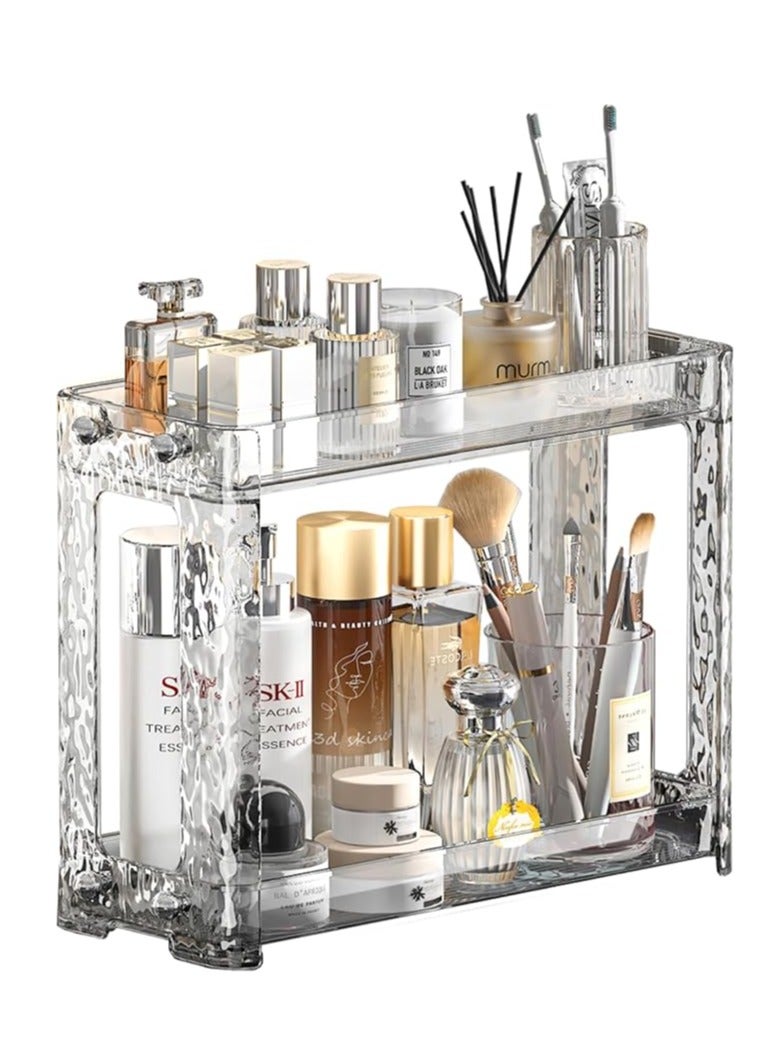 Arabest 2-Tier Perfume and Makeup Organizer Countertop, Portable Bathroom and Vanity Storage Solution for Skincare, Cosmetics, and Accessories, Space-Saving Design for Corners and Cabinets (Transparent) - Image 1