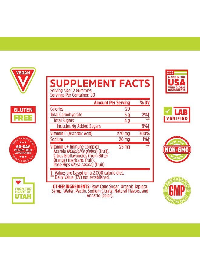 Zhou Nutrition Zhou Nutrition Vitamin C+ Immune Support Gummies Max Strength with Rose Hips & Bioflavonoids, Non-GMO, Vegan, Gluten Free, Orange Blast Flavor, 60 Count  - Image 2
