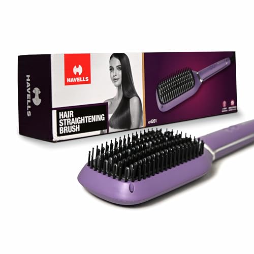 Havells Keratin Infused Hair Straightener Brush With Temperature Control For All Hair Types | 50 Watts | 2 Years Guarantee | Stunning Purple | Hs4201 - Image 1