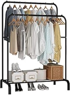 Generic Garment Rack Freestanding Hanger Double Rods Multi-functional Bedroom Clothing Rack, Black 