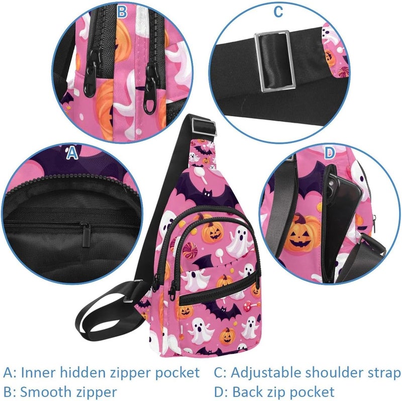 Halloween Bats Candies Pumpkins Sling Backpack, Adjustable Crossbody Shoulder Bag Travel Hiking Daypack - Image 2