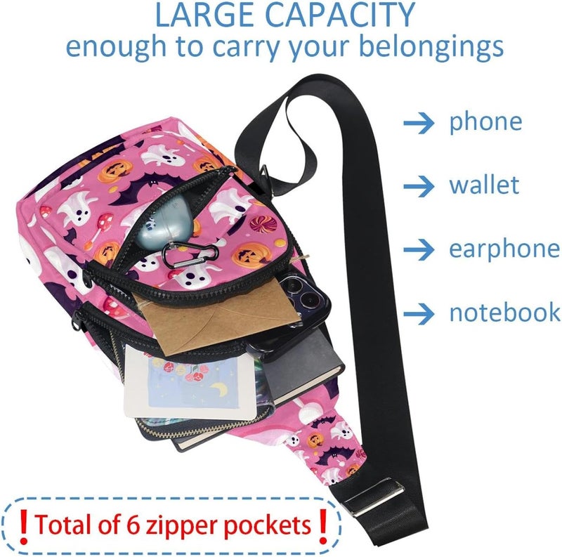 Halloween Bats Candies Pumpkins Sling Backpack, Adjustable Crossbody Shoulder Bag Travel Hiking Daypack - Image 5