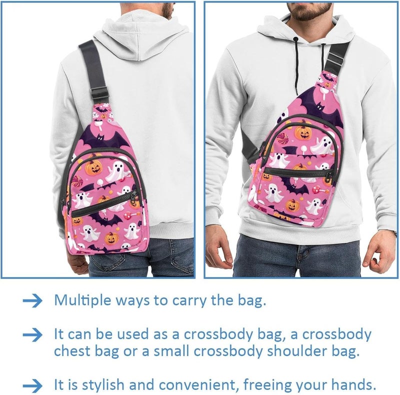 Halloween Bats Candies Pumpkins Sling Backpack, Adjustable Crossbody Shoulder Bag Travel Hiking Daypack - Image 3
