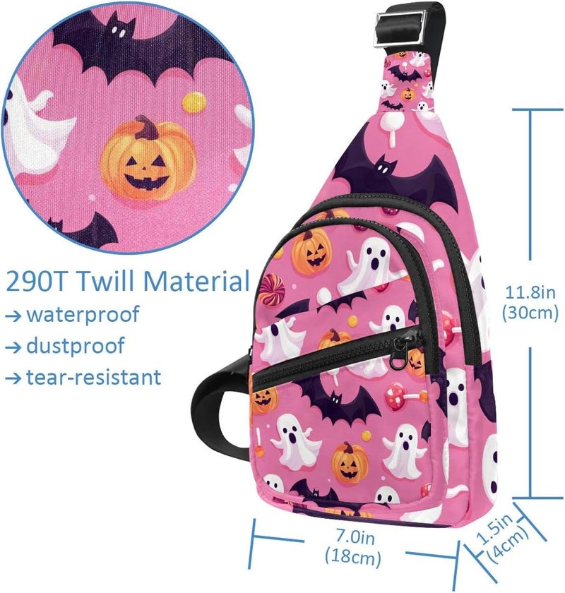 Halloween Bats Candies Pumpkins Sling Backpack, Adjustable Crossbody Shoulder Bag Travel Hiking Daypack - Image 4