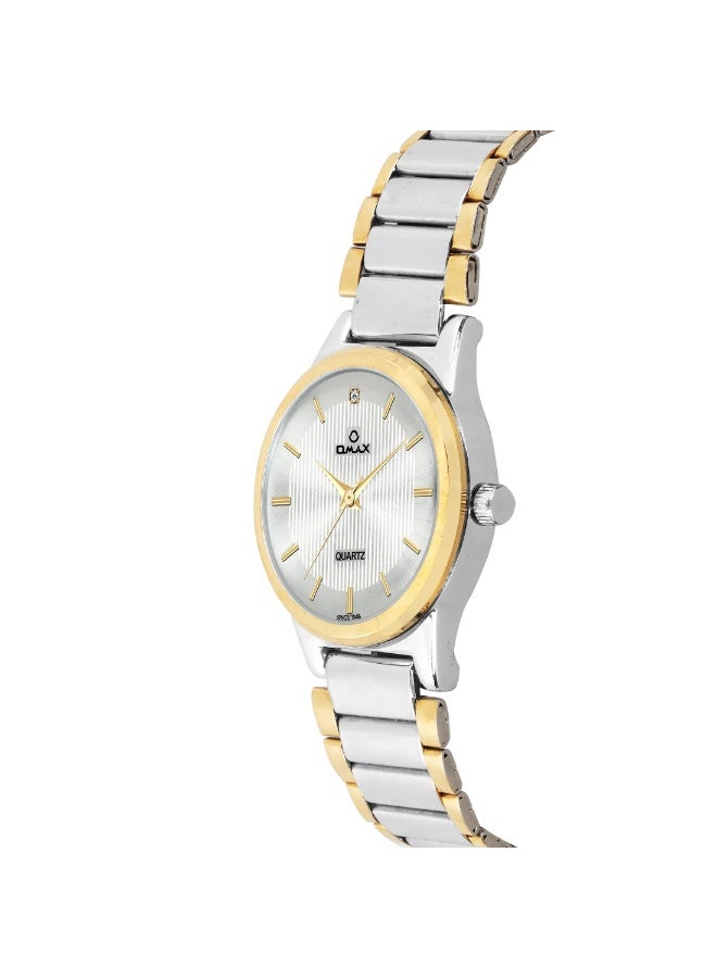 أوماكس زوج ساعات أنالوج بمينا أبيض وحزام من الفولاذ المقاوم للصدأ باللونين الفضي والذهبي للزوجين - Image 3