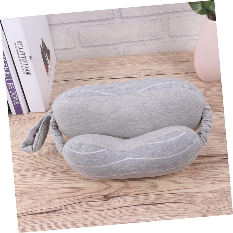 Travel Neck Pillow And Eye Mask Set Light Grey Soft Cotton Lightweight Breathable For Airplane Office - Image 4