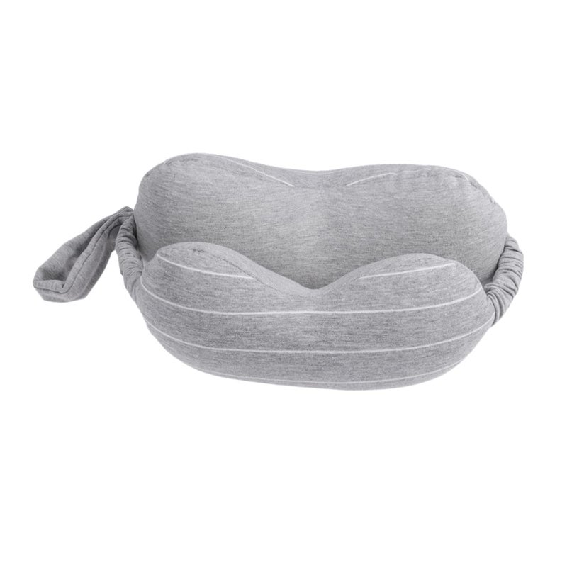 Travel Neck Pillow And Eye Mask Set Light Grey Soft Cotton Lightweight Breathable For Airplane Office - Image 2