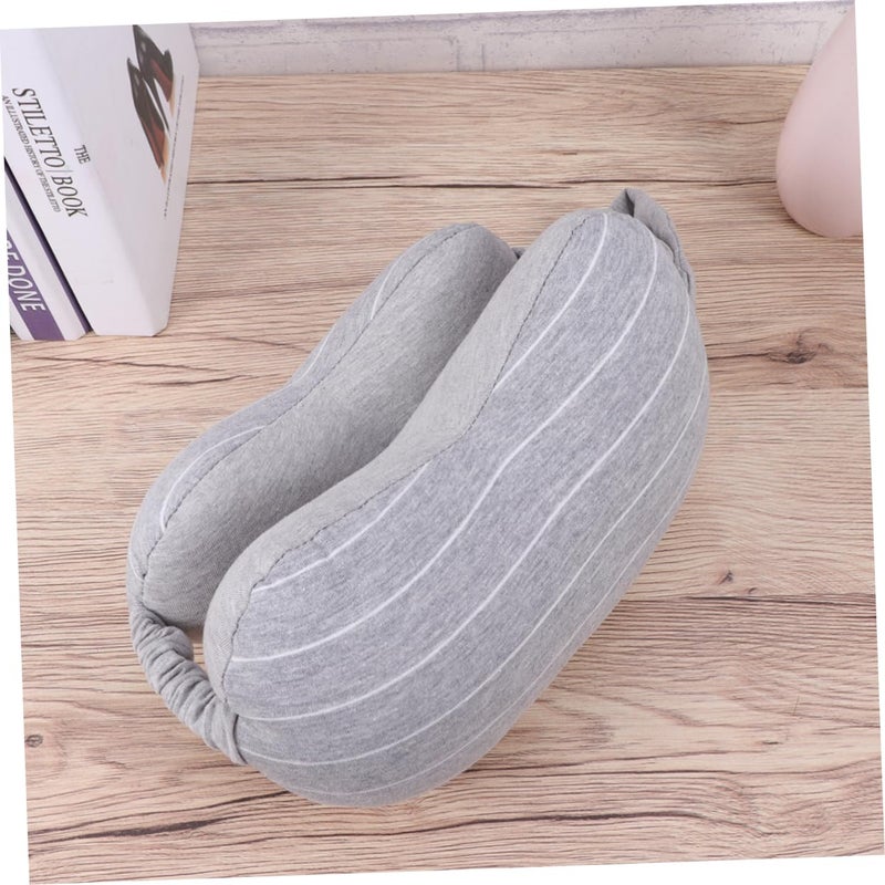 Travel Neck Pillow And Eye Mask Set Light Grey Soft Cotton Lightweight Breathable For Airplane Office - Image 5