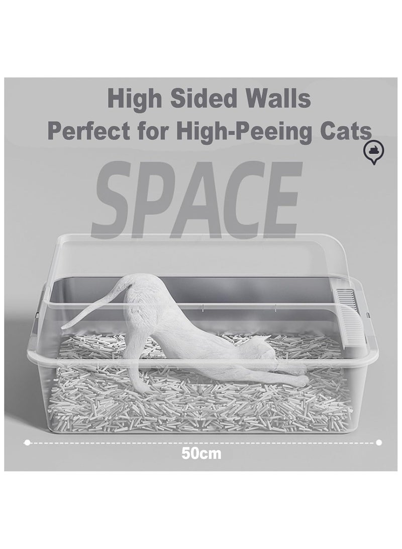 صندوق قمامة قطط من الفولاذ المقاوم للصدأ بجوانب عالية، صندوق قمامة قطط كبير مضاد للتناثر مع مغرفة قمامة قطط، صندوق قمامة معدني غير لاصق، مضاد للتسرب، كبير الحجم، غير لاصق - Image 3