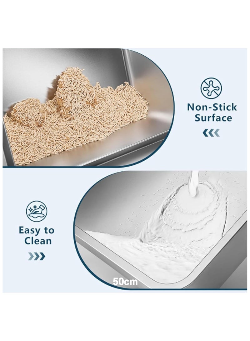 صندوق قمامة قطط من الفولاذ المقاوم للصدأ بجوانب عالية، صندوق قمامة قطط كبير مضاد للتناثر مع مغرفة قمامة قطط، صندوق قمامة معدني غير لاصق، مضاد للتسرب، كبير الحجم، غير لاصق - Image 4