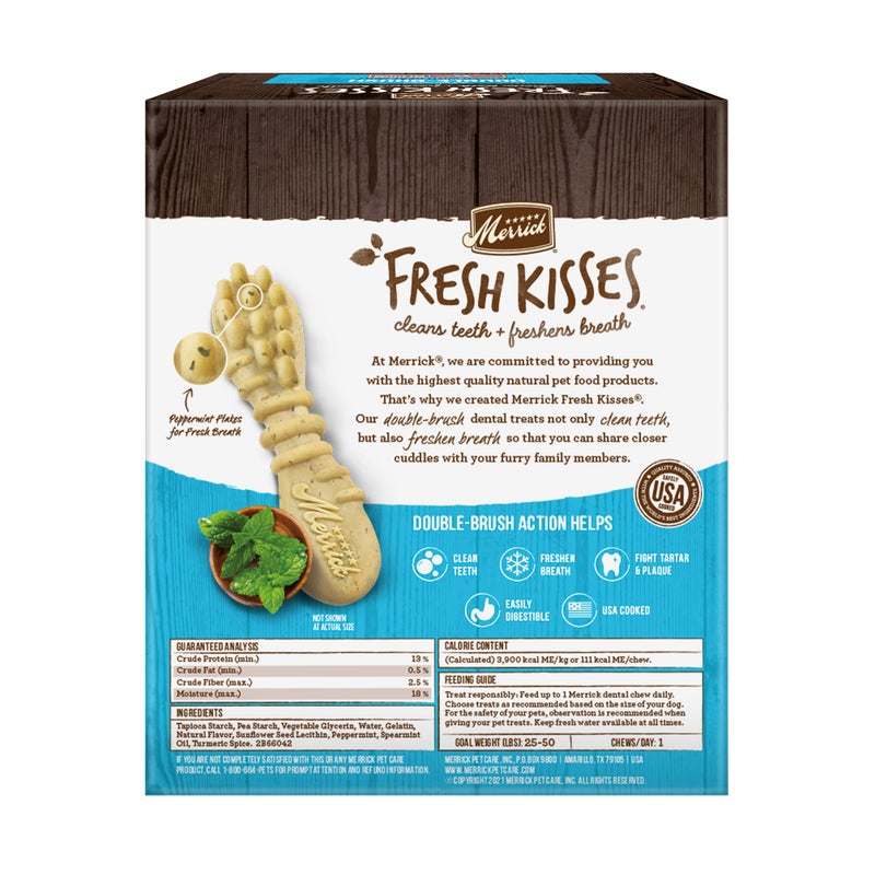 Merrick Fresh Kisses Natural Dental Chews Toothbrush Shape Treat Infused With Real Mint Medium Dogs - 22 ct. Box - Image 5