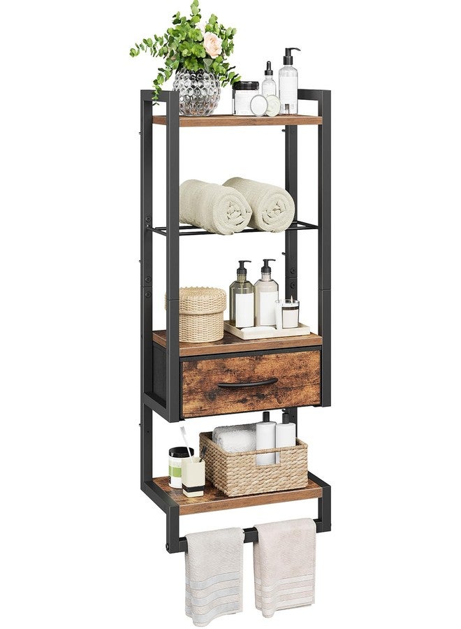 HOOBRO Wall Mounted Towel Rack with Shelf and Drawer, Bathroom Wall Storage Shelf with Towel Bar, Space Saving Over Toilet Organizer for Bathroom, Rustic Brown BF11LB01 - Image 1