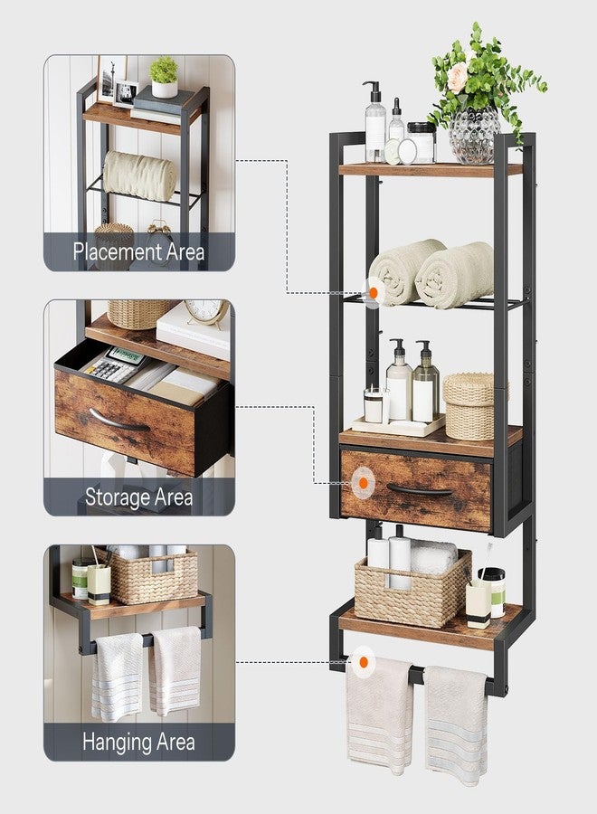 HOOBRO Wall Mounted Towel Rack with Shelf and Drawer, Bathroom Wall Storage Shelf with Towel Bar, Space Saving Over Toilet Organizer for Bathroom, Rustic Brown BF11LB01 - Image 5