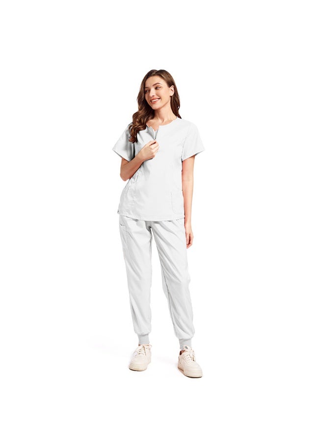 NIBEMINENT Doctor and Nurse Medical Uniforms Casual Short-sleeved Zipper-neck Jogger Pants Set Pet Hospital Pharmacy Work Uniform - Image 1