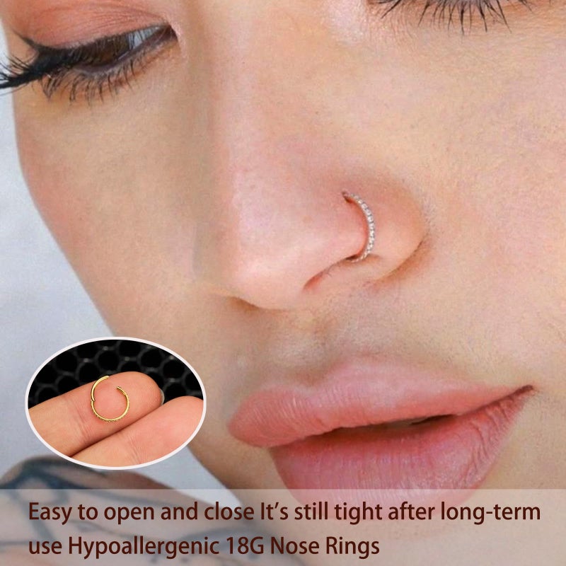 DAILI 8PCS Nose Stud Titanium Nose Ring, Gold Nose Rings for Women Men Hypoallergenic Nose Hoops L Shape Nose Studs Corkscrew CZ Nose Piercing Jewelry Silver 18G 20G Nose Rings Studs 2/2.5/3mm - Image 4