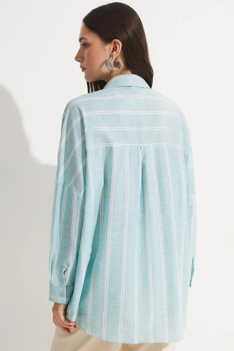 جون Women's Exclusive Oversize/loose Cut Linen Blend Embroidered Detailed Shirt