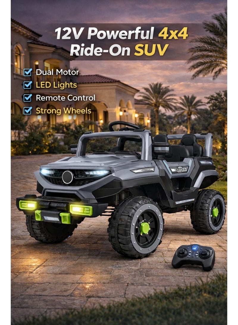 Kids Electric Ride On SUV 12V Battery with Remote Control, LED Lights, Music & USB, 4x4 Wheels, Gray - Image 2