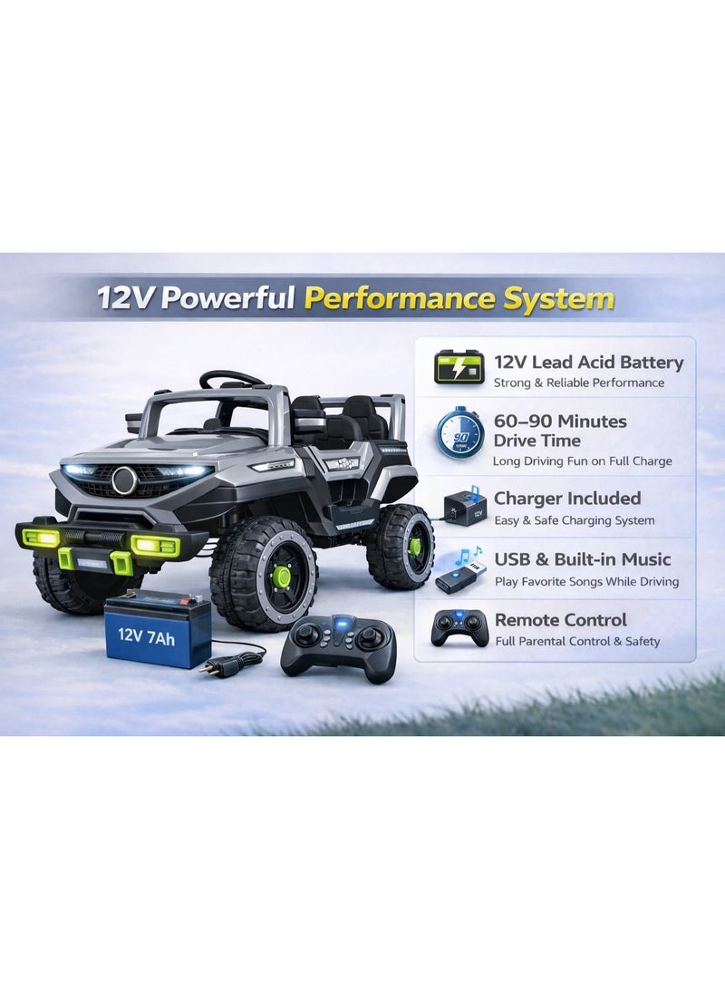 Kids Electric Ride On SUV 12V Battery with Remote Control, LED Lights, Music & USB, 4x4 Wheels, Gray - Image 4