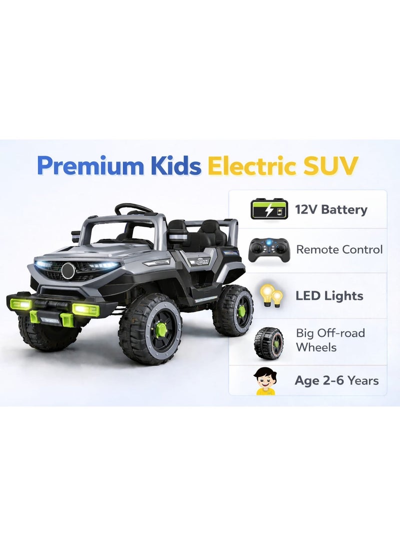 Kids Electric Ride On SUV 12V Battery with Remote Control, LED Lights, Music & USB, 4x4 Wheels, Gray - Image 3
