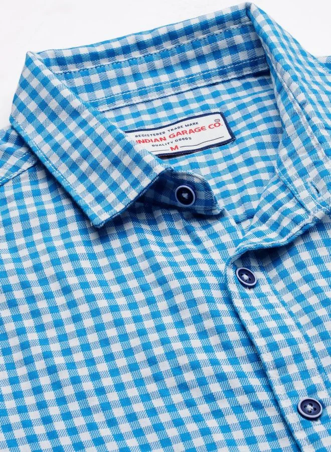 The Indian Garage Co Men Slim Fit Checkered Half Sleeves Cutaway Collar Casual Shirt