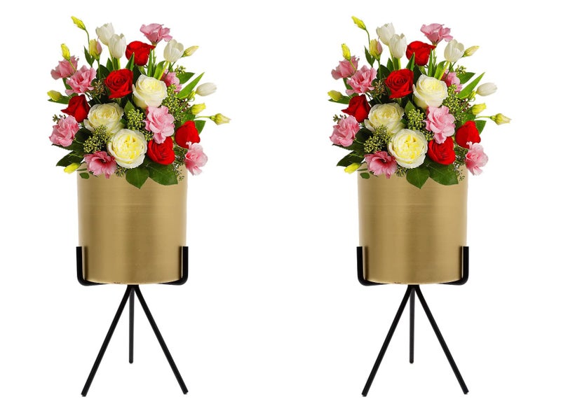 Skywalk Set of 2 Metal Planter Pot with Metal Stand for Indoor and Outdoor Plants & Flowers | Table Top Planter with Stand for Living Room, Home Decor, Terrace, Balcony & Home Gardening (Golden,10 Inch) - Image 5
