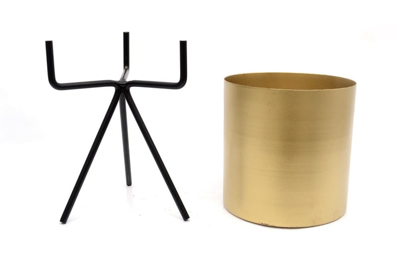Skywalk Set of 2 Metal Planter Pot with Metal Stand for Indoor and Outdoor Plants & Flowers | Table Top Planter with Stand for Living Room, Home Decor, Terrace, Balcony & Home Gardening (Golden,10 Inch) - Image 3