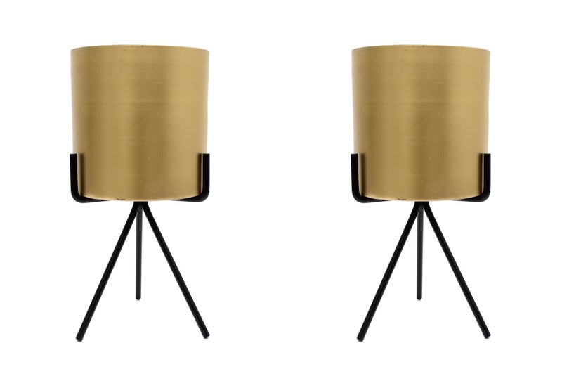 Skywalk Set of 2 Metal Planter Pot with Metal Stand for Indoor and Outdoor Plants & Flowers | Table Top Planter with Stand for Living Room, Home Decor, Terrace, Balcony & Home Gardening (Golden,10 Inch) - Image 2