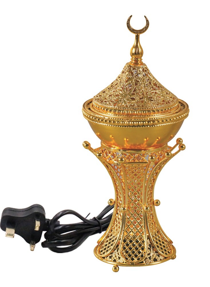 دابليو إف مبخرة العود الكهربائية مبخرة تصميم عربي ذهبي للديكور المنزلي والعطر - Image 1