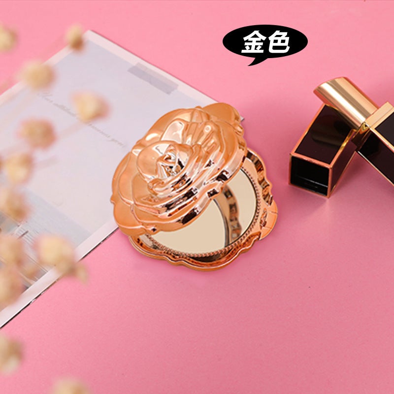 Portable Flip Rose Small Mirror Small Gift Mini Rose Flower Foldableing Double-Sided Mirror Girl Portable Makeup Mirror - Image 1