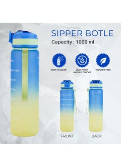 Skytone SKYTONE Water Bottle 1 Litre with Motivational Time Marker For Adults, Non-Toxic Water bottle for office, Water bottle for gym, Running (Blue)  - Image 2