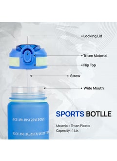 Skytone SKYTONE Water Bottle 1 Litre with Motivational Time Marker For Adults, Non-Toxic Water bottle for office, Water bottle for gym, Running (Blue)  - Image 4