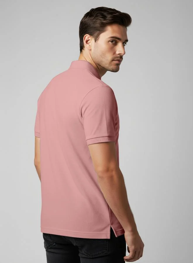 FERVORO Men Pink Cotton Polo with Pocket