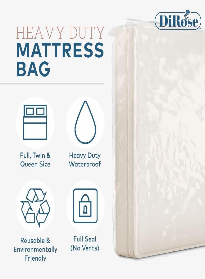 DiRose Mattress Storage Bag - 2pk Full Size Thick Plastic Moving Cover, Transport, Disposal and Protector - 3 mil Heavy Duty Reusable Clear Waterproof Mattress Protector Encasement by DiRose…  - Image 2