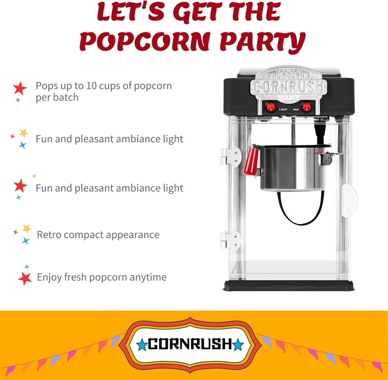 CORNRUSH Popcorn Popper Machine-4 OZ Vintage Professional Popcorn Maker Theater Style with Nonstick Kettle Warming Light and Serving Scoop. (Black) - Image 3