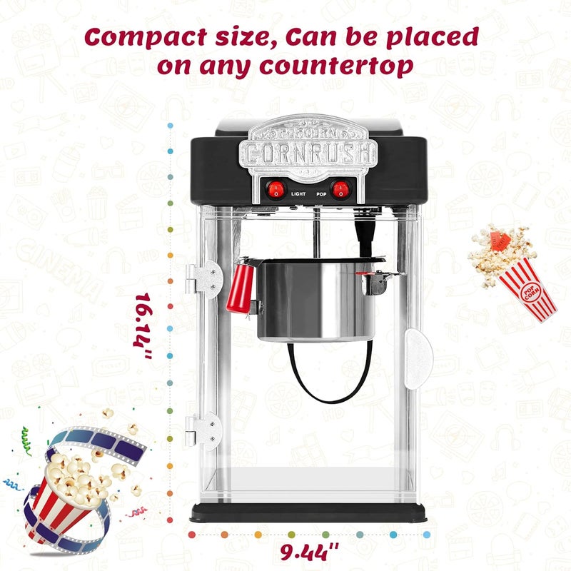 CORNRUSH Popcorn Popper Machine-4 OZ Vintage Professional Popcorn Maker Theater Style with Nonstick Kettle Warming Light and Serving Scoop. (Black) - Image 5