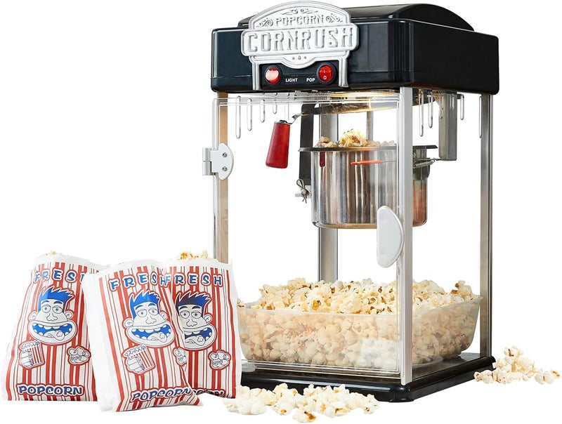 CORNRUSH Popcorn Popper Machine-4 OZ Vintage Professional Popcorn Maker Theater Style with Nonstick Kettle Warming Light and Serving Scoop. (Black) - Image 1