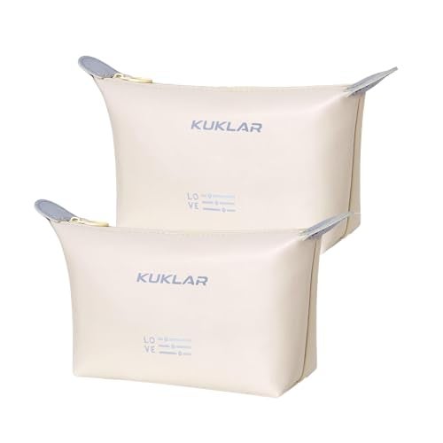 KUKLAR Small Pouch Toiletry Bag for Women Waterproof Makeup Pouch for Purse Travel Portable Zip Pouch Aesthetic Bag Pack of 2 (Pale White) - Image 1