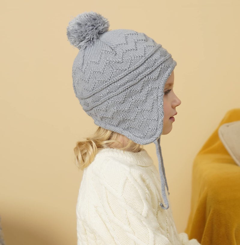 Connectyle Infant Baby Knit Beanie Hat with Earflap - Fleece Lined Winter Hat - Grey - Image 4