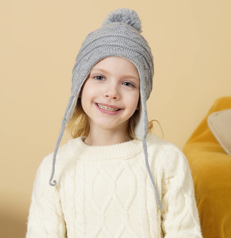 Connectyle Infant Baby Knit Beanie Hat with Earflap - Fleece Lined Winter Hat - Grey - Image 2