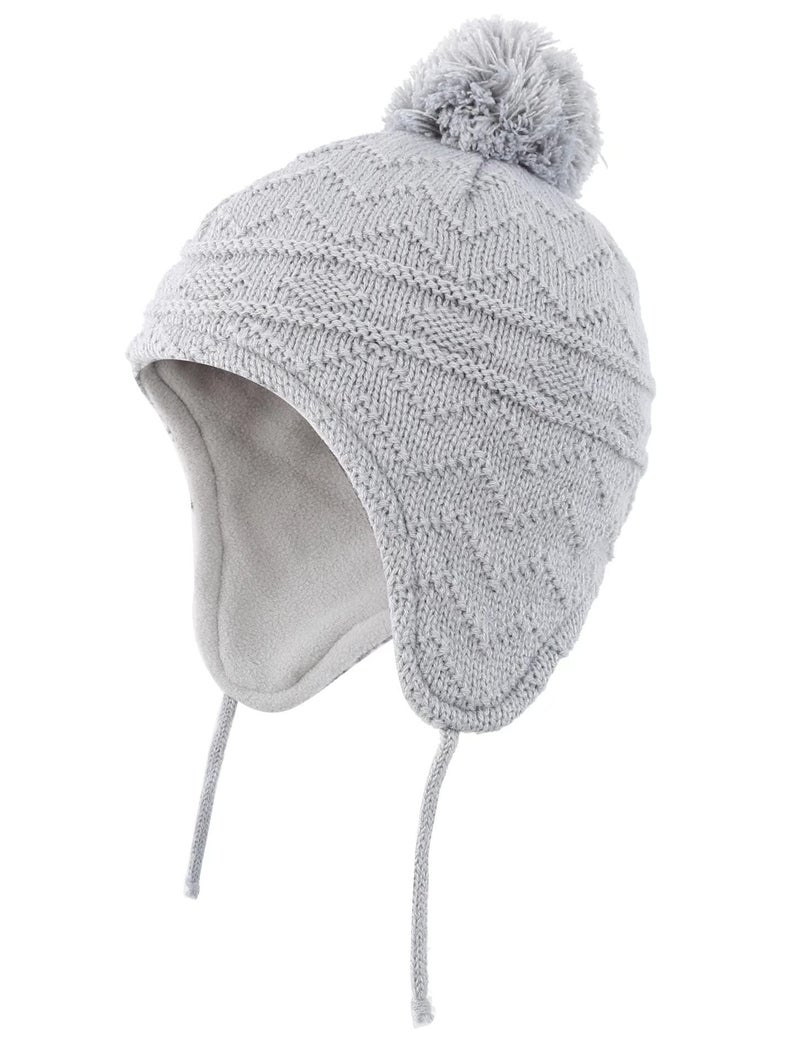 Connectyle Infant Baby Knit Beanie Hat with Earflap - Fleece Lined Winter Hat - Grey - Image 1