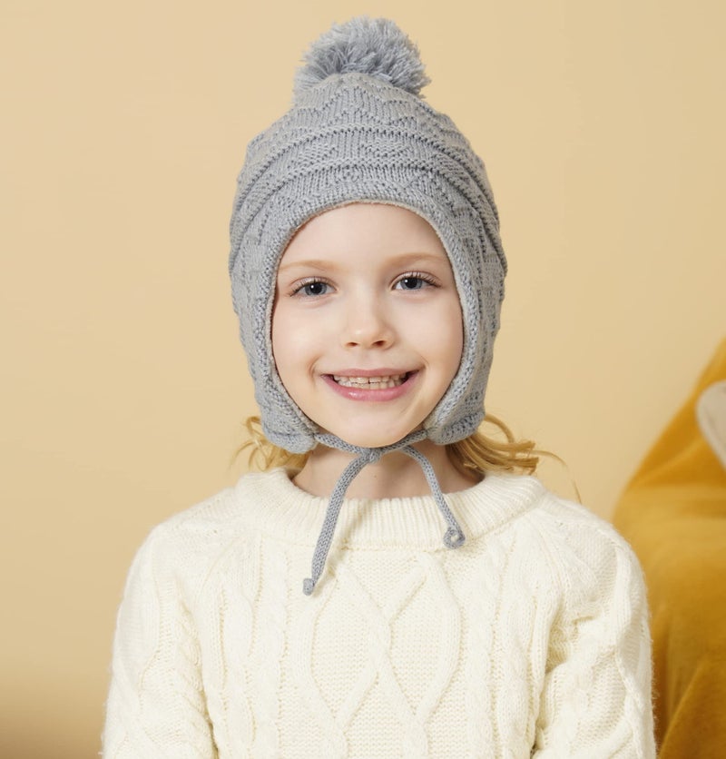 Connectyle Infant Baby Knit Beanie Hat with Earflap - Fleece Lined Winter Hat - Grey - Image 3