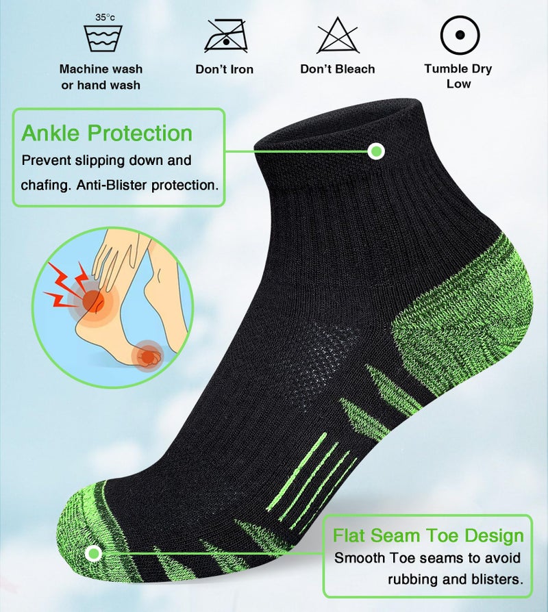 Heyoboy Womens Ankle Anti-blister Thick Cushioned Cotton Wicking Hiking Athletic Running Socks 5 Pairs - Image 2