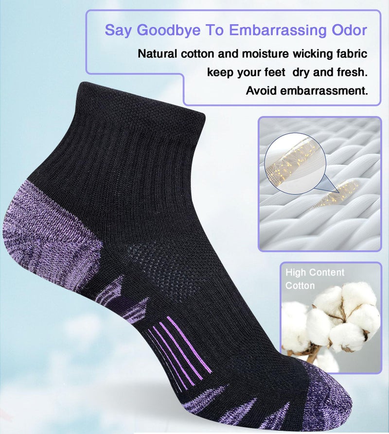 Heyoboy Womens Ankle Anti-blister Thick Cushioned Cotton Wicking Hiking Athletic Running Socks 5 Pairs - Image 5