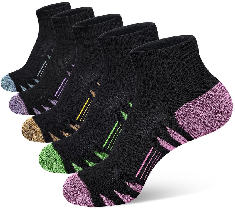 Heyoboy Womens Ankle Anti-blister Thick Cushioned Cotton Wicking Hiking Athletic Running Socks 5 Pairs - Image 1
