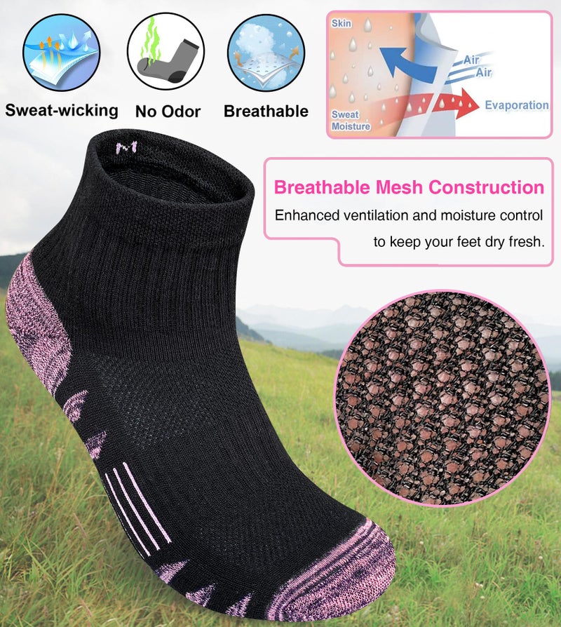 Heyoboy Womens Ankle Anti-blister Thick Cushioned Cotton Wicking Hiking Athletic Running Socks 5 Pairs - Image 4